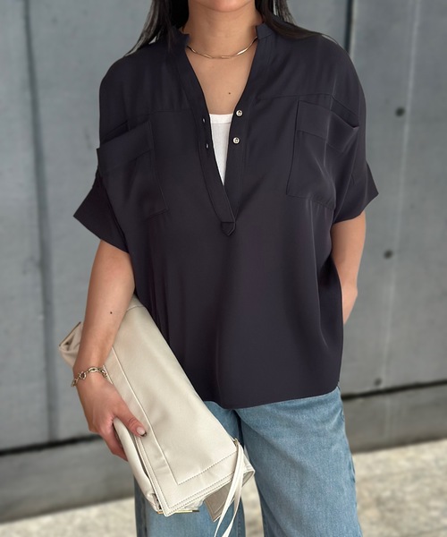 Emma Taylor(エマテイラー)の「ジョーゼットドルマンキーネックシャツ(シャツ/ブラウス・レディース・ブラック/ネイビー/ホワイト・FREE)」の12枚目の写真