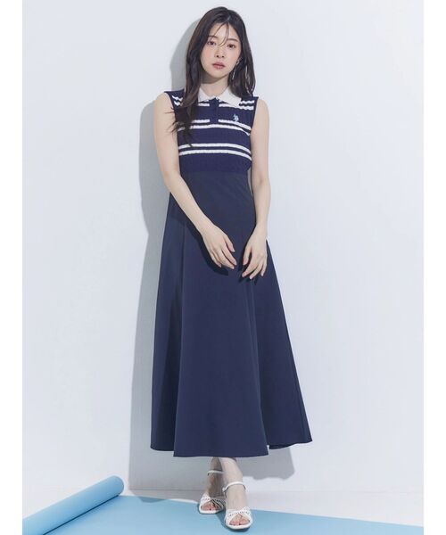 MERCURYDUO(マーキュリーデュオ)の「U.S. POLO ASSN.別注ケーブルノースリポロドッキングワンピース(ワンピース・レディース・チャコールグレー/ブラック/ネイビー・FREE)」の5枚目の写真