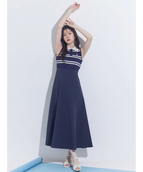 MERCURYDUO(マーキュリーデュオ)の「U.S. POLO ASSN.別注ケーブルノースリポロドッキングワンピース(ワンピース・レディース・チャコールグレー/ブラック/ネイビー・FREE)」の6枚目の写真