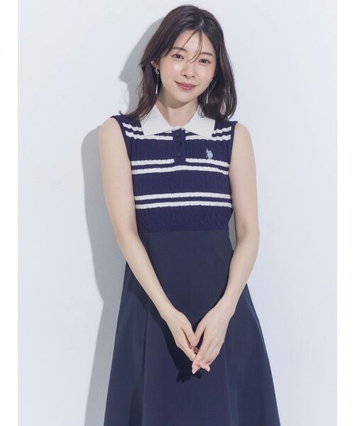 MERCURYDUO(マーキュリーデュオ)の「U.S. POLO ASSN.別注ケーブルノースリポロドッキングワンピース(ワンピース・レディース・チャコールグレー/ブラック/ネイビー・FREE)」の10枚目の写真