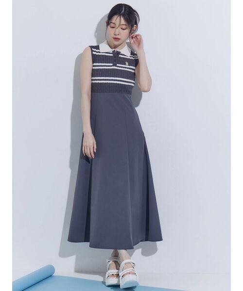 MERCURYDUO(マーキュリーデュオ)の「U.S. POLO ASSN.別注ケーブルノースリポロドッキングワンピース(ワンピース・レディース・チャコールグレー/ブラック/ネイビー・FREE)」の22枚目の写真