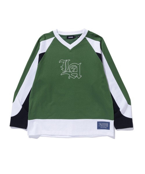 XLARGE(エクストララージ)の「LA FOOTBALL L/S SHIRT(Tシャツ/カットソー・メンズ・ブラック/ネイビー/グリーン・S/M/L/XL)」の1枚目の写真