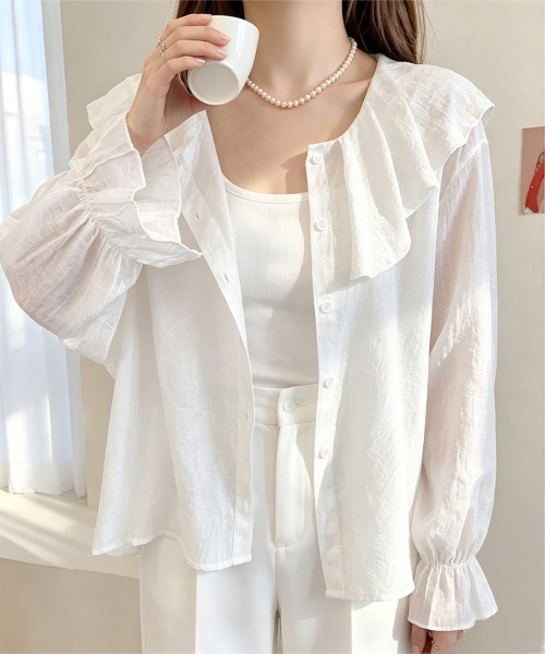 Miniministore（ミニミニストア）の「シアーラッフルブラウス 前後リバーシブル（シャツ/ブラウス・レディース・ホワイト/ブラック・FREE）」の18枚目の写真