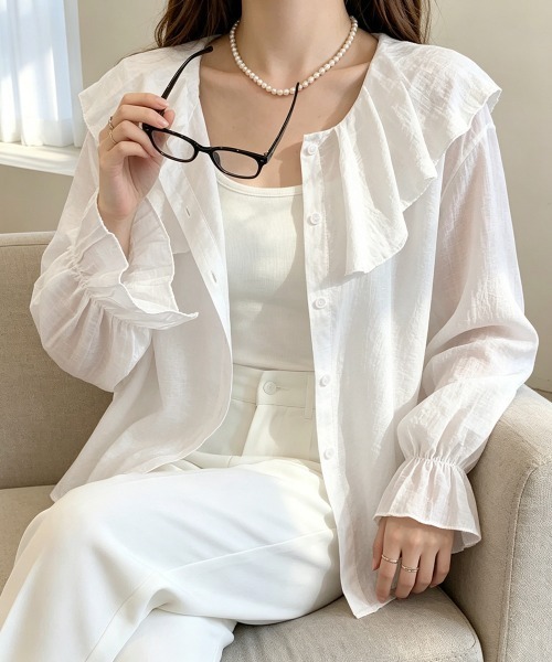 Miniministore（ミニミニストア）の「シアーラッフルブラウス 前後リバーシブル（シャツ/ブラウス・レディース・ホワイト/ブラック・FREE）」の17枚目の写真