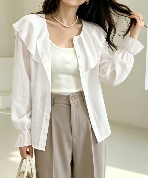 Miniministore（ミニミニストア）の「シアーラッフルブラウス 前後リバーシブル（シャツ/ブラウス・レディース・ホワイト/ブラック・FREE）」の15枚目の写真