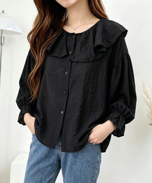 Miniministore（ミニミニストア）の「シアーラッフルブラウス 前後リバーシブル（シャツ/ブラウス・レディース・ホワイト/ブラック・FREE）」の6枚目の写真