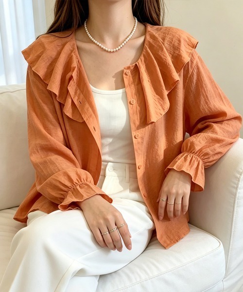 Miniministore（ミニミニストア）の「シアーラッフルブラウス 前後リバーシブル（シャツ/ブラウス・レディース・ホワイト/ブラック・FREE）」の3枚目の写真