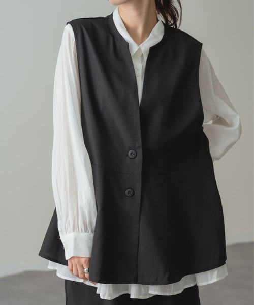 refinedworks(リファインドワークス)の「【refinedworks】スタイルアップ を叶える! ペプラム フレア Vネック ジレ(ベスト・レディース・ブラック/ベージュ・FREE)」の10枚目の写真