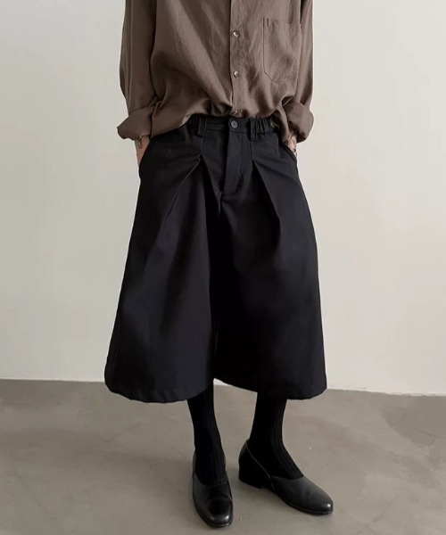 FreeZone(フリーゾーン)の「グレー・ブラック タックワイドクロップドパンツ(チノパンツ・メンズ・ブラック/グレー・LARGE/MEDIUM/SMALL)」の2枚目の写真