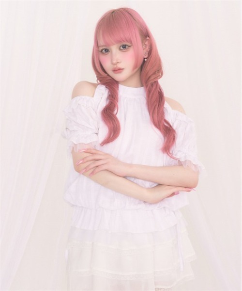 FickleBebe(フィクルベベ)の「リボンオフショルTOPS(シャツ/ブラウス・レディース・ホワイト/ブルー/ピンク/ブラック・FREE)」の2枚目の写真