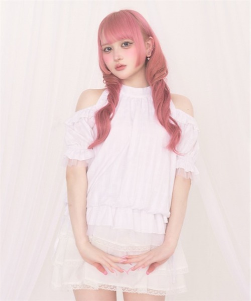 FickleBebe(フィクルベベ)の「リボンオフショルTOPS(シャツ/ブラウス・レディース・ホワイト/ブルー/ピンク/ブラック・FREE)」の9枚目の写真