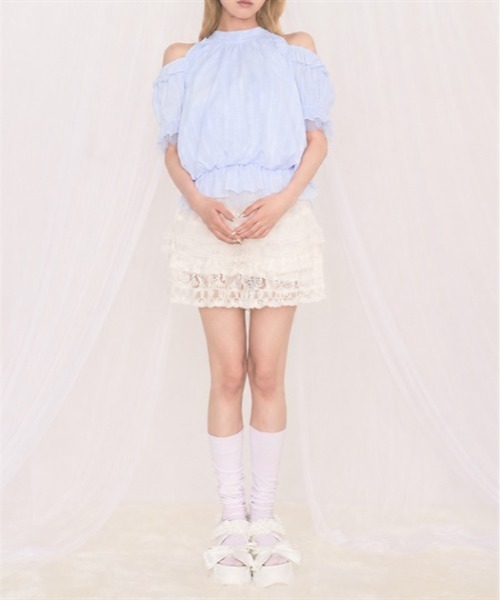 FickleBebe(フィクルベベ)の「リボンオフショルTOPS(シャツ/ブラウス・レディース・ホワイト/ブルー/ピンク/ブラック・FREE)」の11枚目の写真
