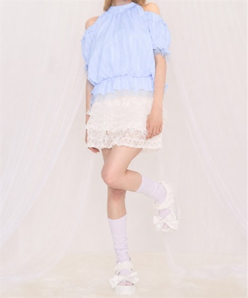FickleBebe(フィクルベベ)の「リボンオフショルTOPS(シャツ/ブラウス・レディース・ホワイト/ブルー/ピンク/ブラック・FREE)」の12枚目の写真