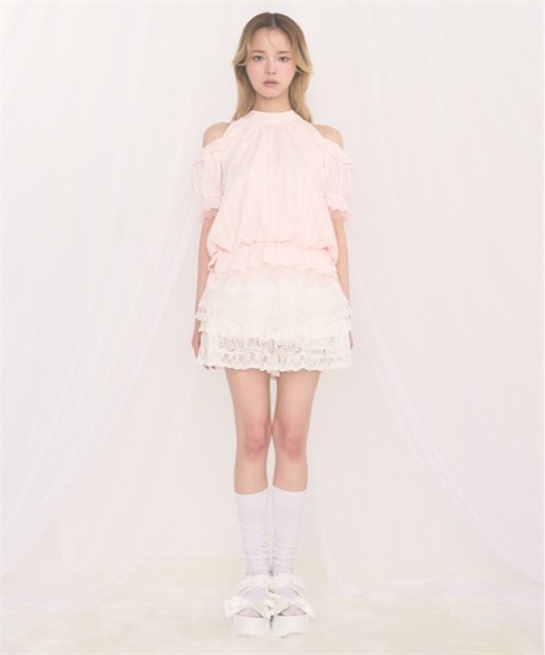FickleBebe(フィクルベベ)の「リボンオフショルTOPS(シャツ/ブラウス・レディース・ホワイト/ブルー/ピンク/ブラック・FREE)」の18枚目の写真