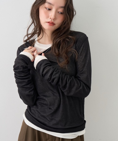 NOGLE（ノグル）の「【NOGLE/ノグル】2セットパック シアーカラーロンT（Tシャツ/カットソー・レディース・ブラック系/グレー系/ブラウン系/イエロー系/ワイン系・FREE）」の2枚目の写真