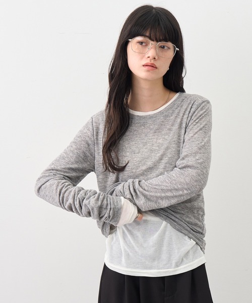 NOGLE(ノグル)の「【NOGLE/ノグル】2セットパック シアーカラーロンT(Tシャツ/カットソー・レディース・ブラック系/グレー系/ブラウン系/イエロー系/ワイン系・FREE)」の3枚目の写真