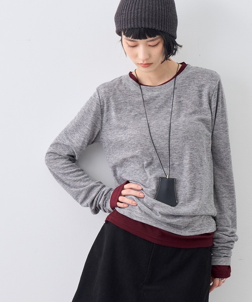 NOGLE（ノグル）の「【NOGLE/ノグル】2セットパック シアーカラーロンT（Tシャツ/カットソー・レディース・ブラック系/グレー系/ブラウン系/イエロー系/ワイン系・FREE）」の5枚目の写真