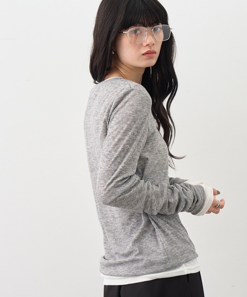 NOGLE（ノグル）の「【NOGLE/ノグル】2セットパック シアーカラーロンT（Tシャツ/カットソー・レディース・ブラック系/グレー系/ブラウン系/イエロー系/ワイン系・FREE）」の10枚目の写真
