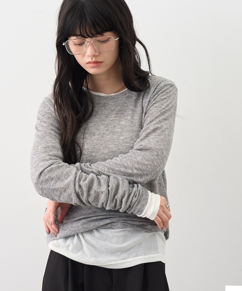 NOGLE(ノグル)の「【NOGLE/ノグル】2セットパック シアーカラーロンT(Tシャツ/カットソー・レディース・ブラック系/グレー系/ブラウン系/イエロー系/ワイン系・FREE)」の11枚目の写真