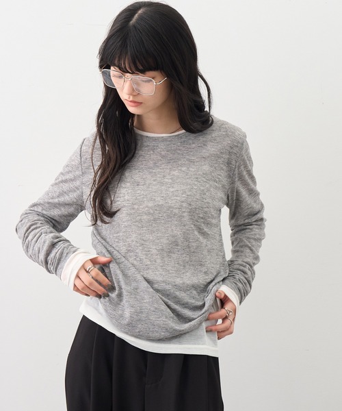 NOGLE（ノグル）の「【NOGLE/ノグル】2セットパック シアーカラーロンT（Tシャツ/カットソー・レディース・ブラック系/グレー系/ブラウン系/イエロー系/ワイン系・FREE）」の9枚目の写真