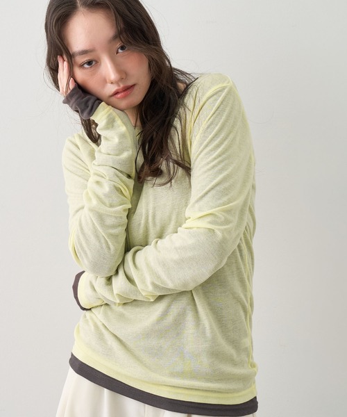 NOGLE（ノグル）の「【NOGLE/ノグル】2セットパック シアーカラーロンT（Tシャツ/カットソー・レディース・ブラック系/グレー系/ブラウン系/イエロー系/ワイン系・FREE）」の22枚目の写真