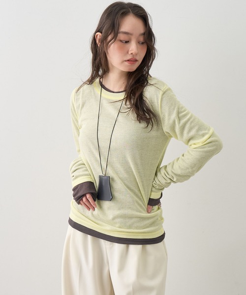 NOGLE（ノグル）の「【NOGLE/ノグル】2セットパック シアーカラーロンT（Tシャツ/カットソー・レディース・ブラック系/グレー系/ブラウン系/イエロー系/ワイン系・FREE）」の14枚目の写真