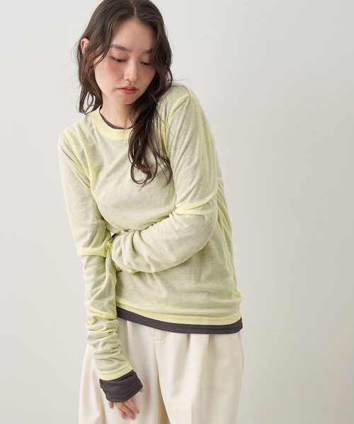 NOGLE（ノグル）の「【NOGLE/ノグル】2セットパック シアーカラーロンT（Tシャツ/カットソー・レディース・ブラック系/グレー系/ブラウン系/イエロー系/ワイン系・FREE）」の21枚目の写真