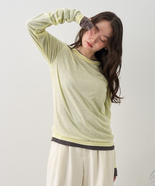 NOGLE（ノグル）の「【NOGLE/ノグル】2セットパック シアーカラーロンT（Tシャツ/カットソー・レディース・ブラック系/グレー系/ブラウン系/イエロー系/ワイン系・FREE）」の15枚目の写真