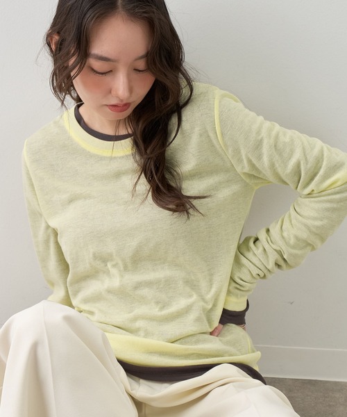 NOGLE（ノグル）の「【NOGLE/ノグル】2セットパック シアーカラーロンT（Tシャツ/カットソー・レディース・ブラック系/グレー系/ブラウン系/イエロー系/ワイン系・FREE）」の19枚目の写真