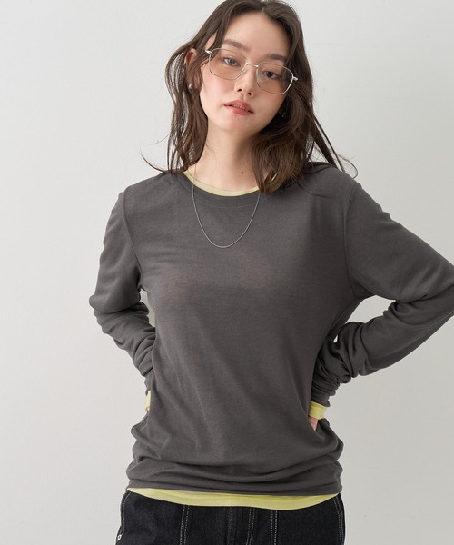 NOGLE(ノグル)の「【NOGLE/ノグル】2セットパック シアーカラーロンT(Tシャツ/カットソー・レディース・ブラック系/グレー系/ブラウン系/イエロー系/ワイン系・FREE)」の12枚目の写真