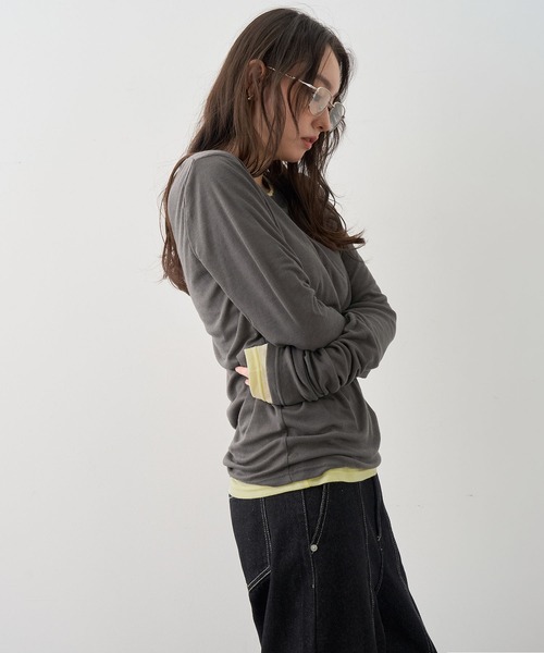 NOGLE（ノグル）の「【NOGLE/ノグル】2セットパック シアーカラーロンT（Tシャツ/カットソー・レディース・ブラック系/グレー系/ブラウン系/イエロー系/ワイン系・FREE）」の7枚目の写真