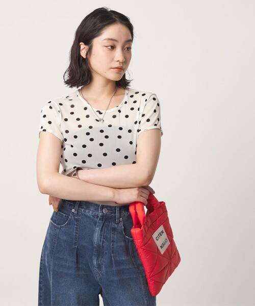 CITEN(シテン)の「<CITEN>シアードットキャップスリーブトップ(Tシャツ/カットソー・レディース・ブラック/ホワイト・フリー)」の1枚目の写真