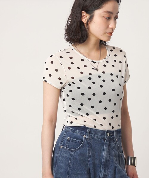 CITEN(シテン)の「<CITEN>シアードットキャップスリーブトップ(Tシャツ/カットソー・レディース・ブラック/ホワイト・フリー)」の3枚目の写真