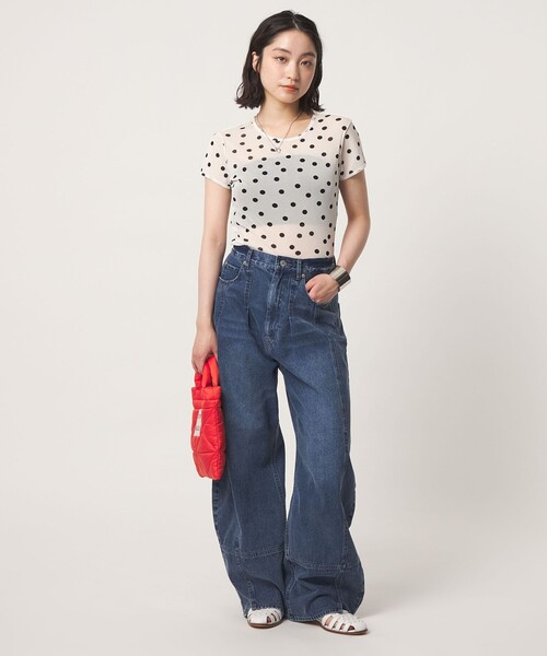 CITEN(シテン)の「<CITEN>シアードットキャップスリーブトップ(Tシャツ/カットソー・レディース・ブラック/ホワイト・フリー)」の4枚目の写真