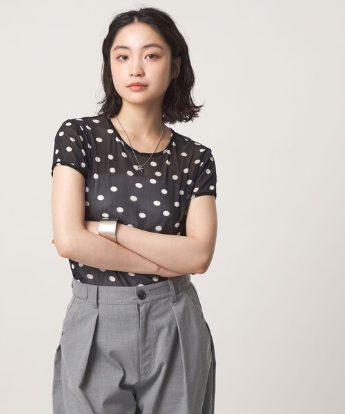 CITEN(シテン)の「<CITEN>シアードットキャップスリーブトップ(Tシャツ/カットソー・レディース・ブラック/ホワイト・フリー)」の5枚目の写真