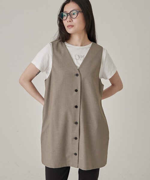 Omekashi(オメカシ)の「≪期間限定10%OFF≫【前後2WAY/ポケット付き】2WAYベスト(ベスト・レディース・ベージュ/グレー・FREE)」の2枚目の写真