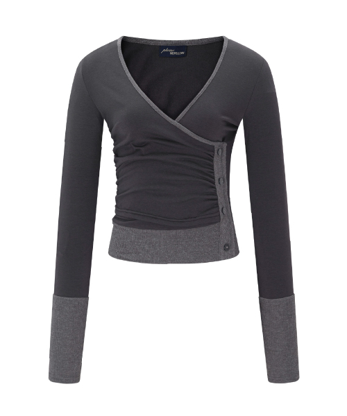 PLEASENOFOLLOW(プリーズノーフォロー)の「Selena Button Wrap long sleeve Top (Charcoal)(Tシャツ/カットソー・レディース・その他・FREE)」の2枚目の写真
