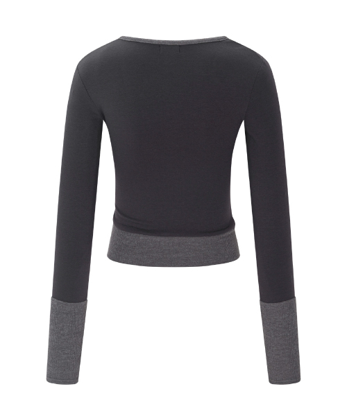 PLEASENOFOLLOW(プリーズノーフォロー)の「Selena Button Wrap long sleeve Top (Charcoal)(Tシャツ/カットソー・レディース・その他・FREE)」の3枚目の写真