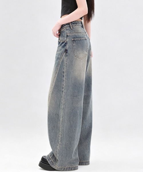 ReRe(リリ)の「ヴィンテージライクカーブワイドデニムパンツ(デニムパンツ・レディース・ブルー・SMALL/LARGE/MEDIUM/X-LARGE)」の5枚目の写真