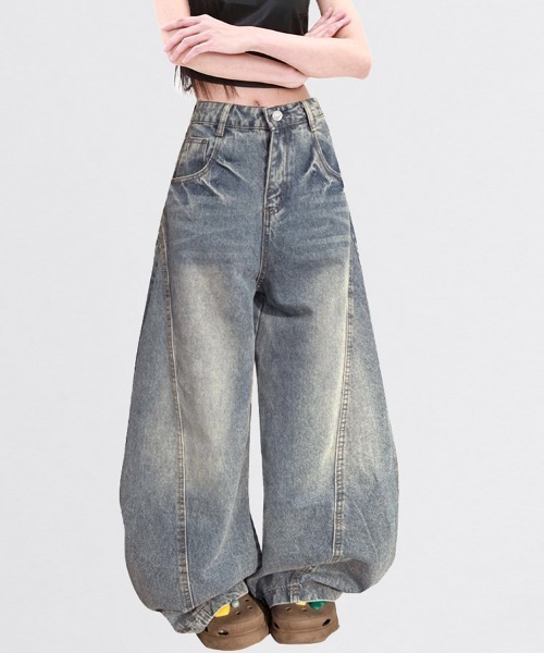 ReRe(リリ)の「ヴィンテージライクカーブワイドデニムパンツ(デニムパンツ・レディース・ブルー・SMALL/LARGE/MEDIUM/X-LARGE)」の6枚目の写真