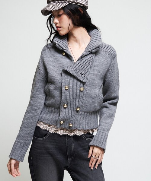 WHO'S WHO gallery（フーズフーギャラリー）の「【26AW LOOK掲載品番】ヘリテージWボタンニット（ニット/セーター・レディース・グレー/ブラウン/ブラック/アイボリー/ネイビー・FREE）」の9枚目の写真