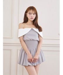 レーストラックオフショルバルーンミニワンピース