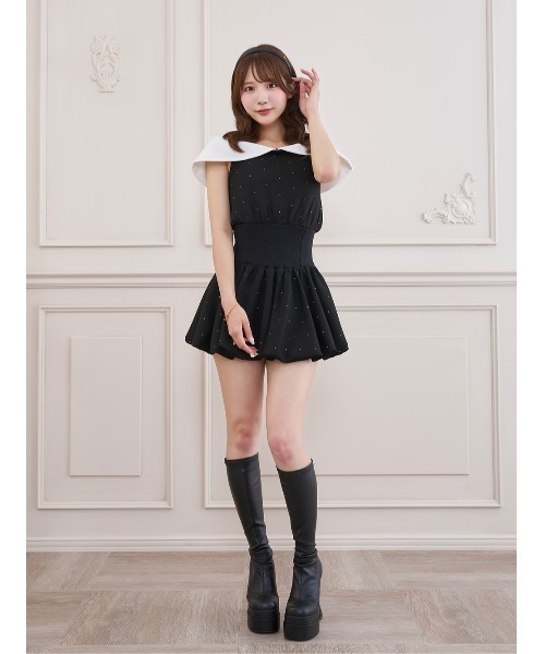 Darich(ダーリッチ)の「レーストラックオフショルバルーンミニワンピース(ワンピース・レディース・グレー/ホワイト/ブラック・FREE)」の6枚目の写真