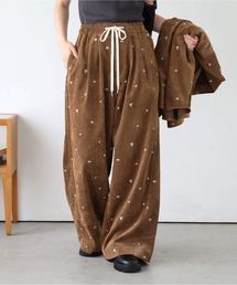 コーデュロイ花刺繍パンツ