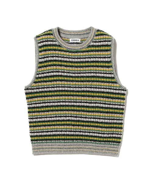 fennica(フェニカ)の「〈WOMEN〉COOHEM / LAMBS COTTON BORDER KNIT VEST(ベスト・レディース・グレー・ONE SIZE)」の1枚目の写真