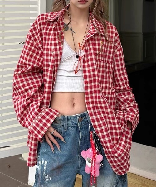 Vipoa(ヴィポア)の「Over vintage check shirt(シャツ/ブラウス・レディース・レッド・FREE)」の1枚目の写真