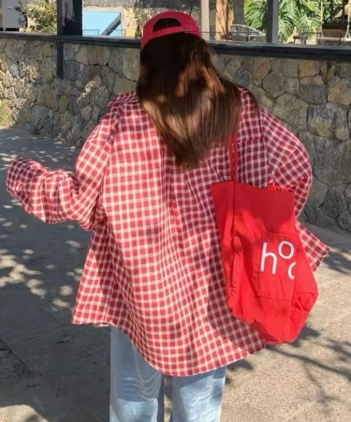 Vipoa(ヴィポア)の「Over vintage check shirt(シャツ/ブラウス・レディース・レッド・FREE)」の5枚目の写真