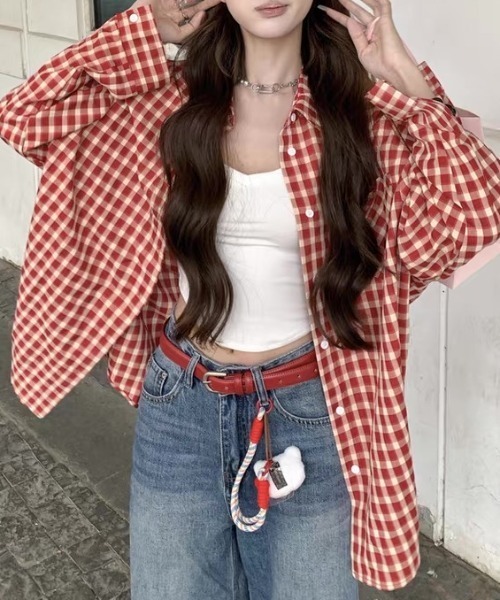 Vipoa(ヴィポア)の「Over vintage check shirt(シャツ/ブラウス・レディース・レッド・FREE)」の3枚目の写真