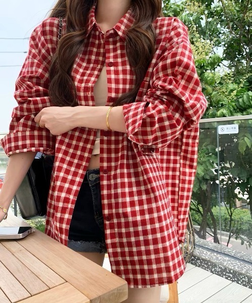 Vipoa(ヴィポア)の「Over vintage check shirt(シャツ/ブラウス・レディース・レッド・FREE)」の6枚目の写真