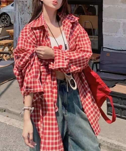 Vipoa(ヴィポア)の「Over vintage check shirt(シャツ/ブラウス・レディース・レッド・FREE)」の9枚目の写真